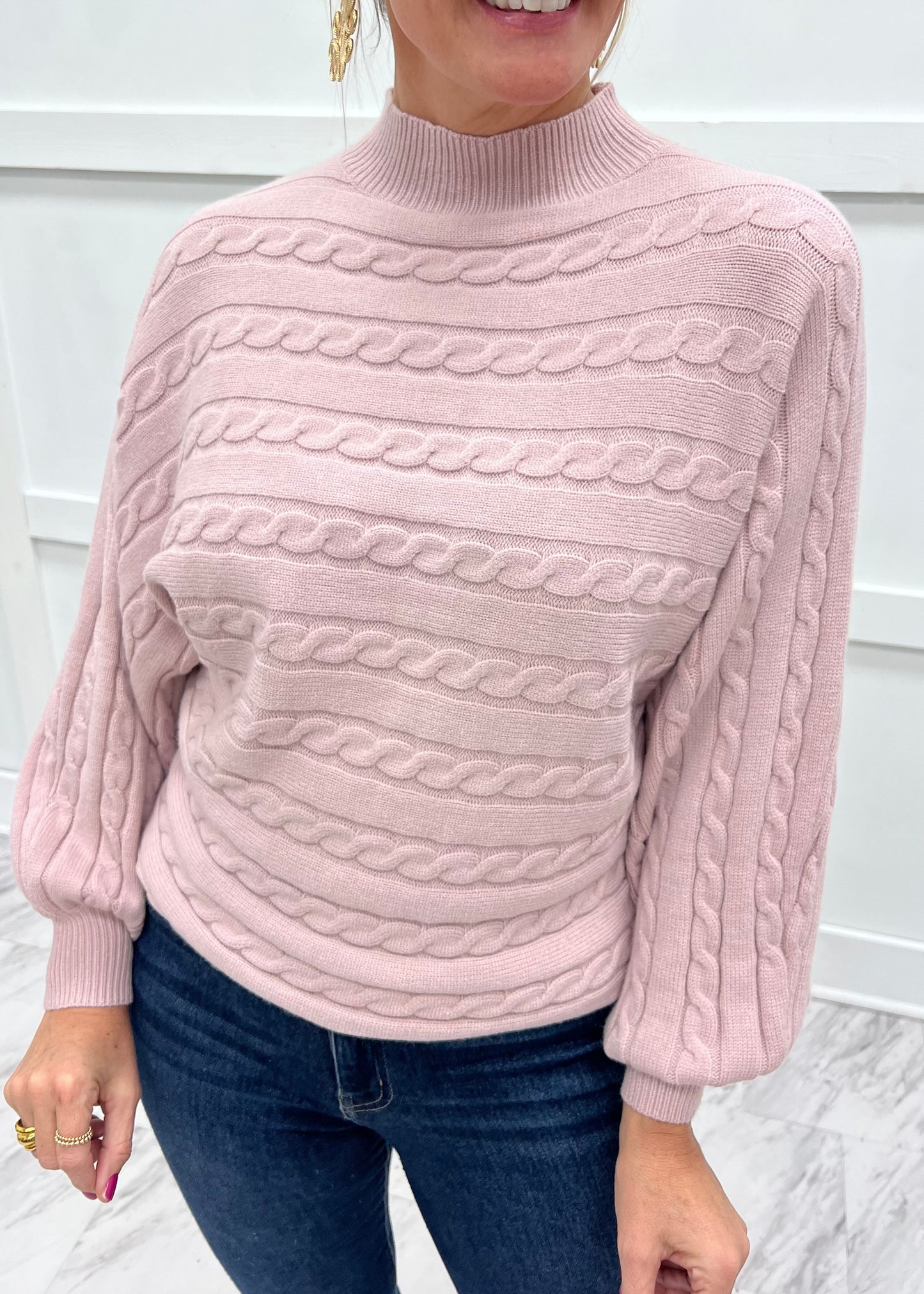 Parker Cable Knit Sweater (Blush)