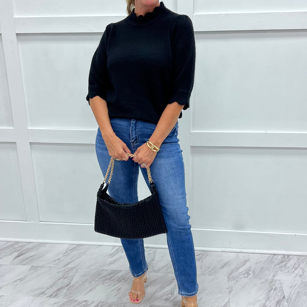 Elevate Scallop Sweater (Black)