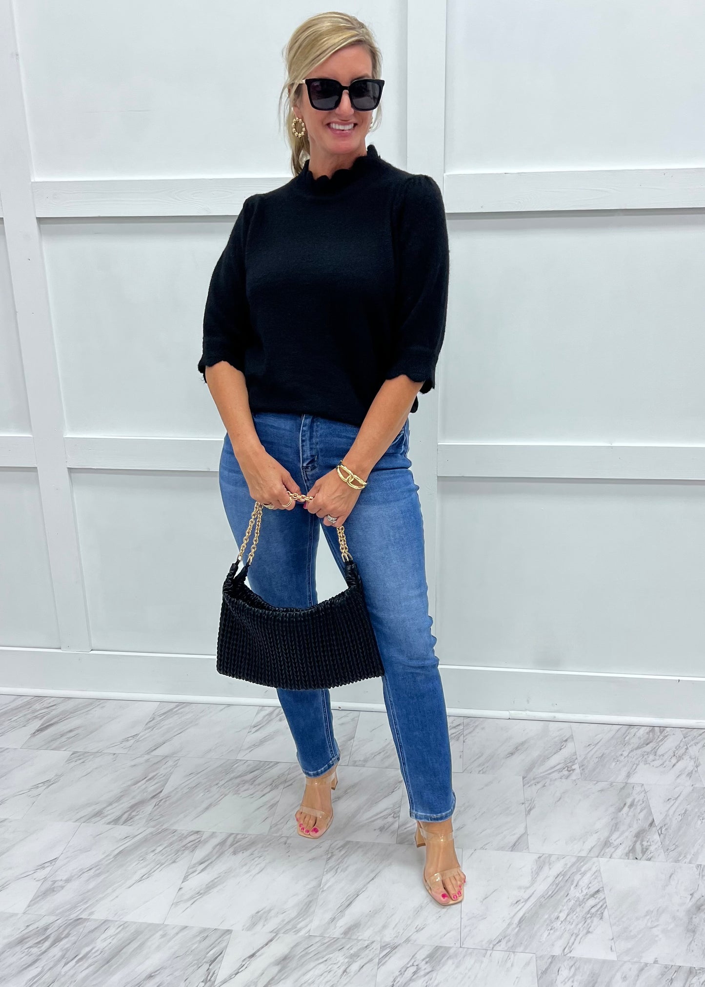 Elevate Scallop Sweater (Black)