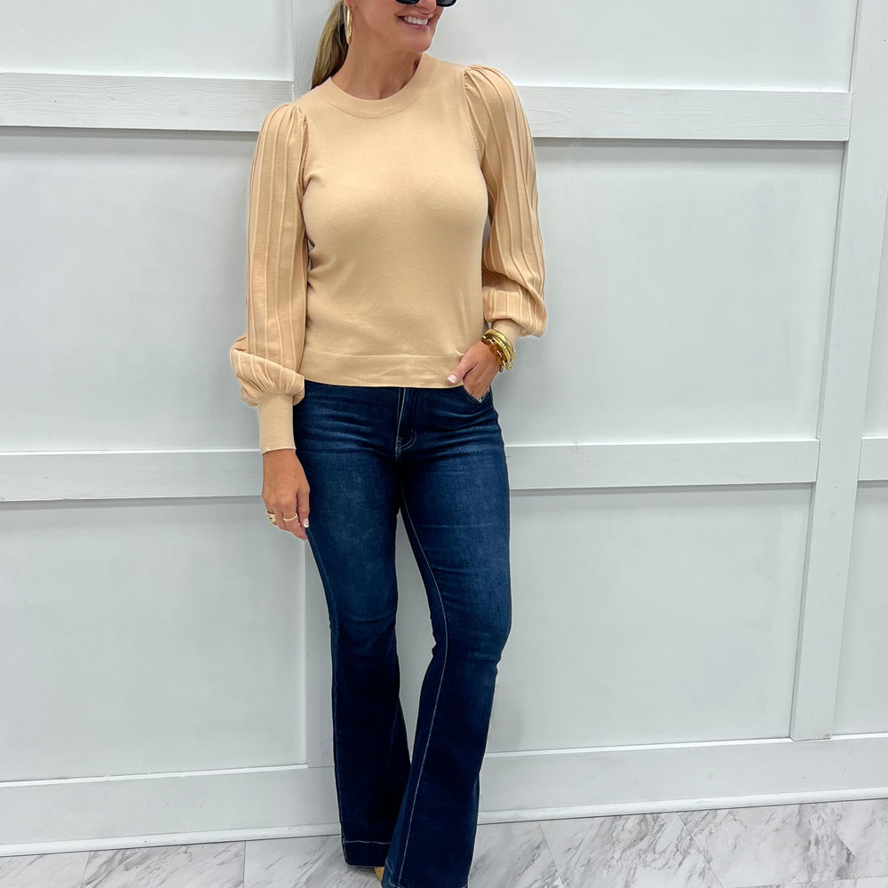 Verona Pleat Sleeve Sweater (Taupe)