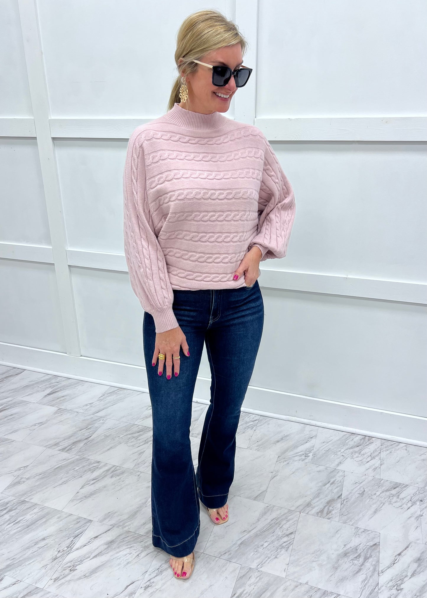 Parker Cable Knit Sweater (Blush)