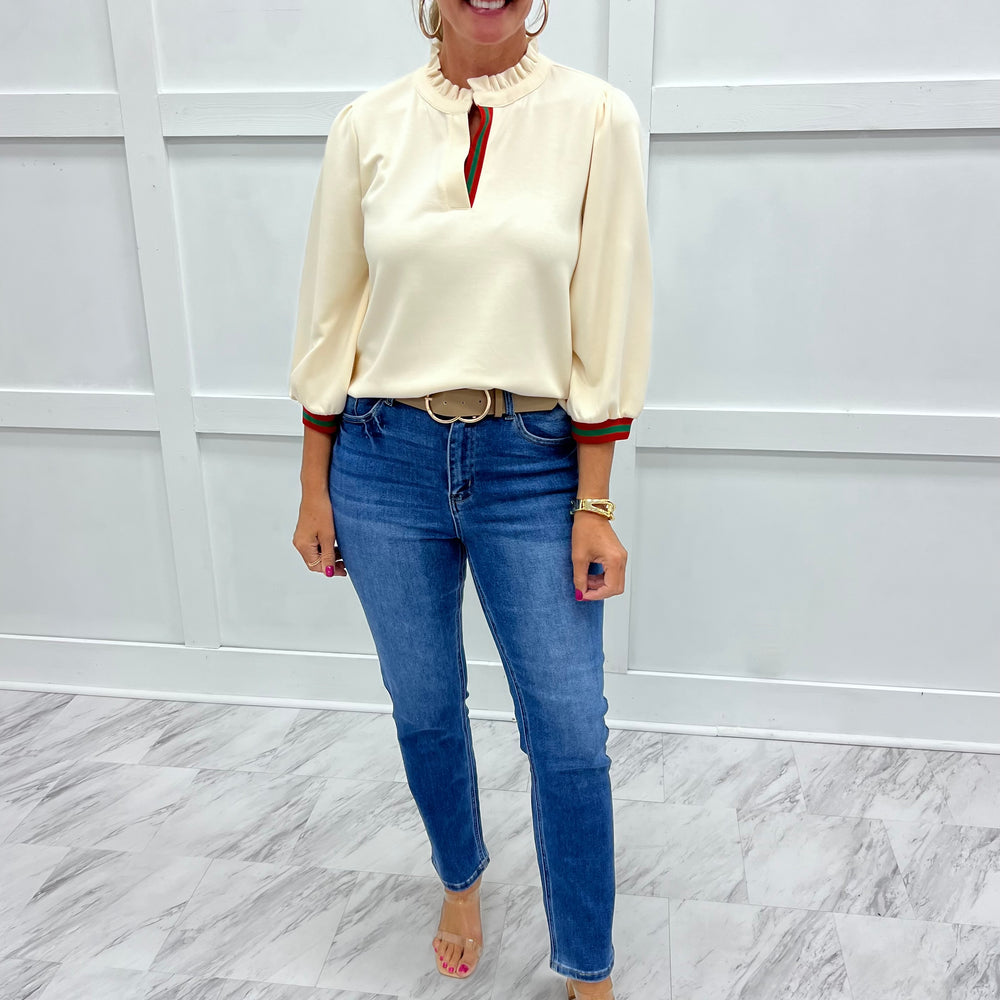
                  
                    Ever Ivory + Stripe V.Neck Top
                  
                