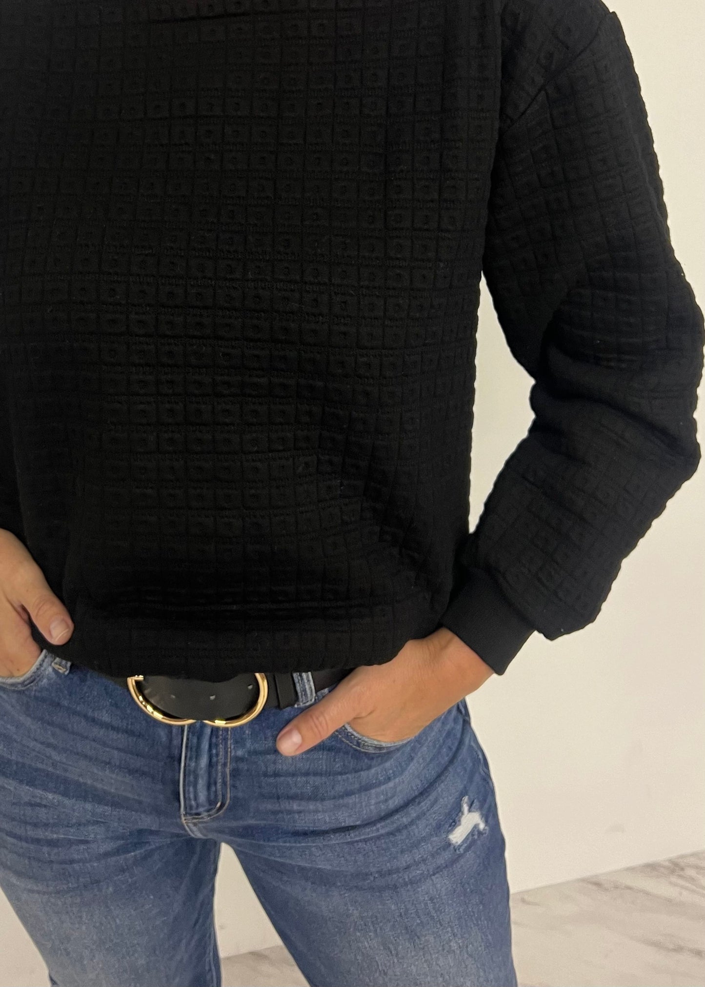 Wish Long Sleeve Textured Top (Black)