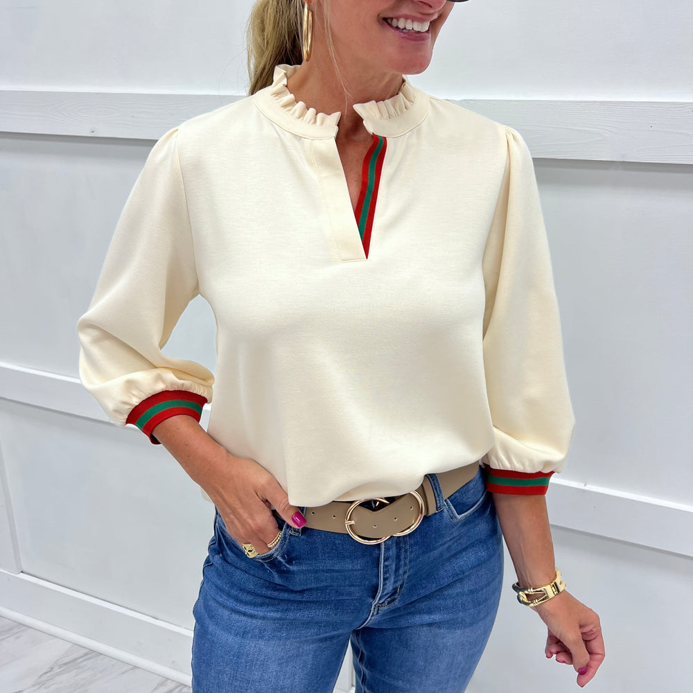 
                  
                    Ever Ivory + Stripe V.Neck Top
                  
                