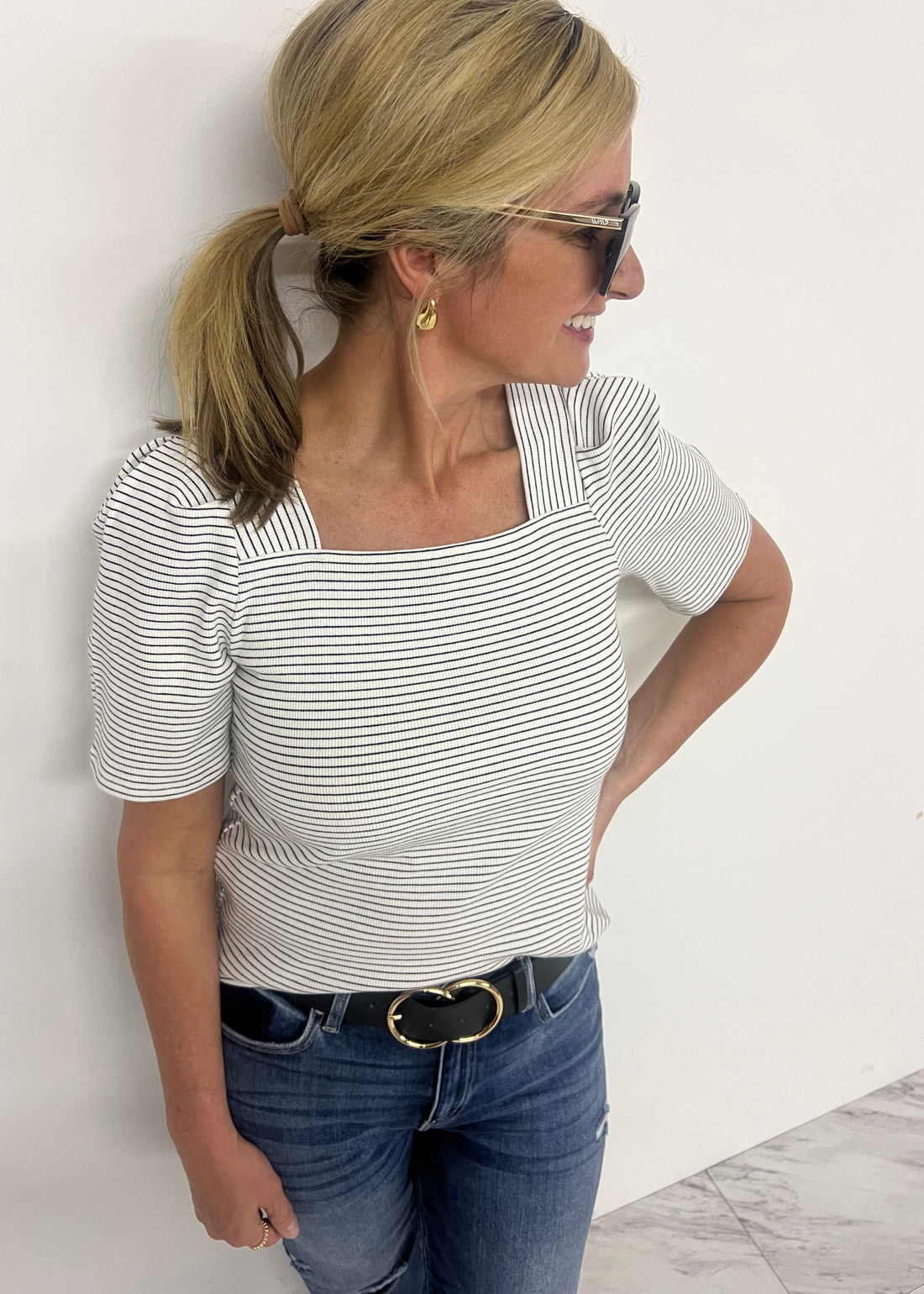 Chartreuse Satin Button Front Pocket Top