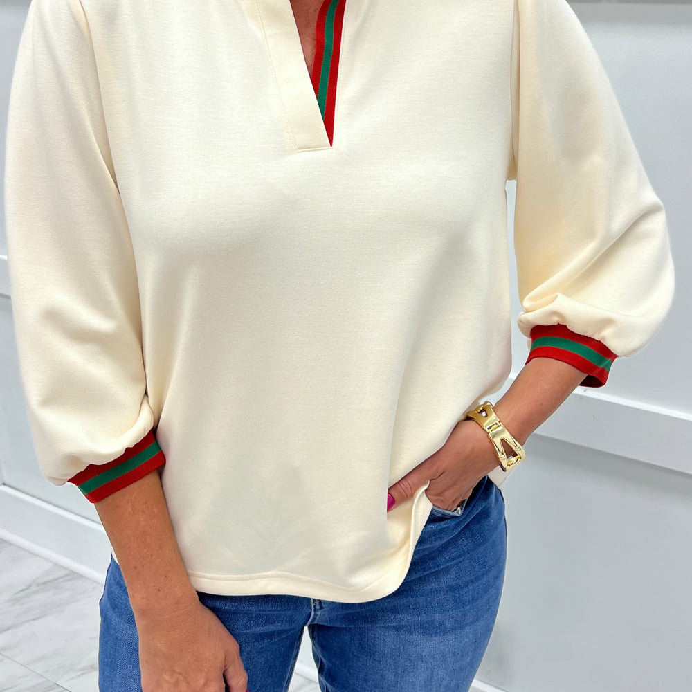 
                  
                    Ever Ivory + Stripe V.Neck Top
                  
                