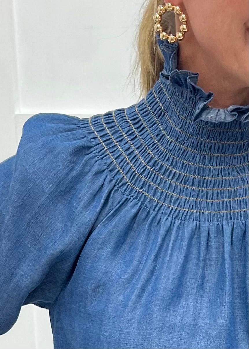 Verity Chambray Smocked Top