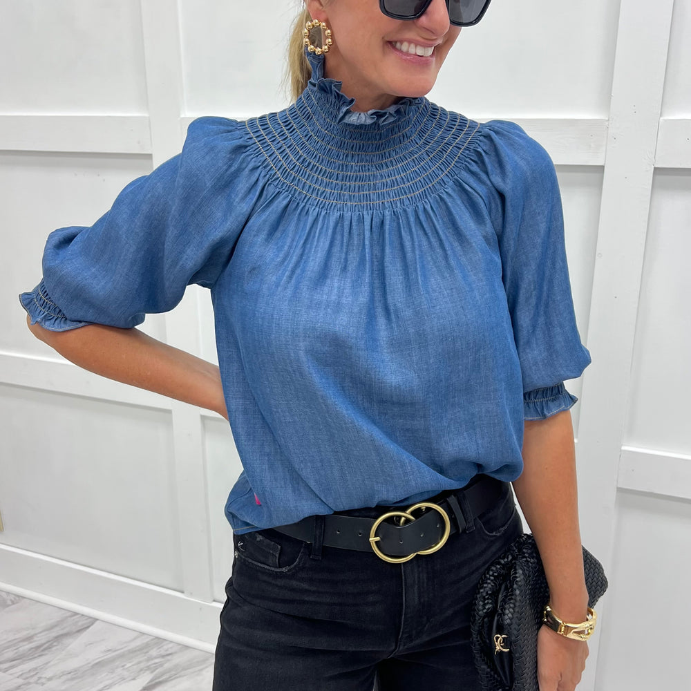 Verity Chambray Smocked Top