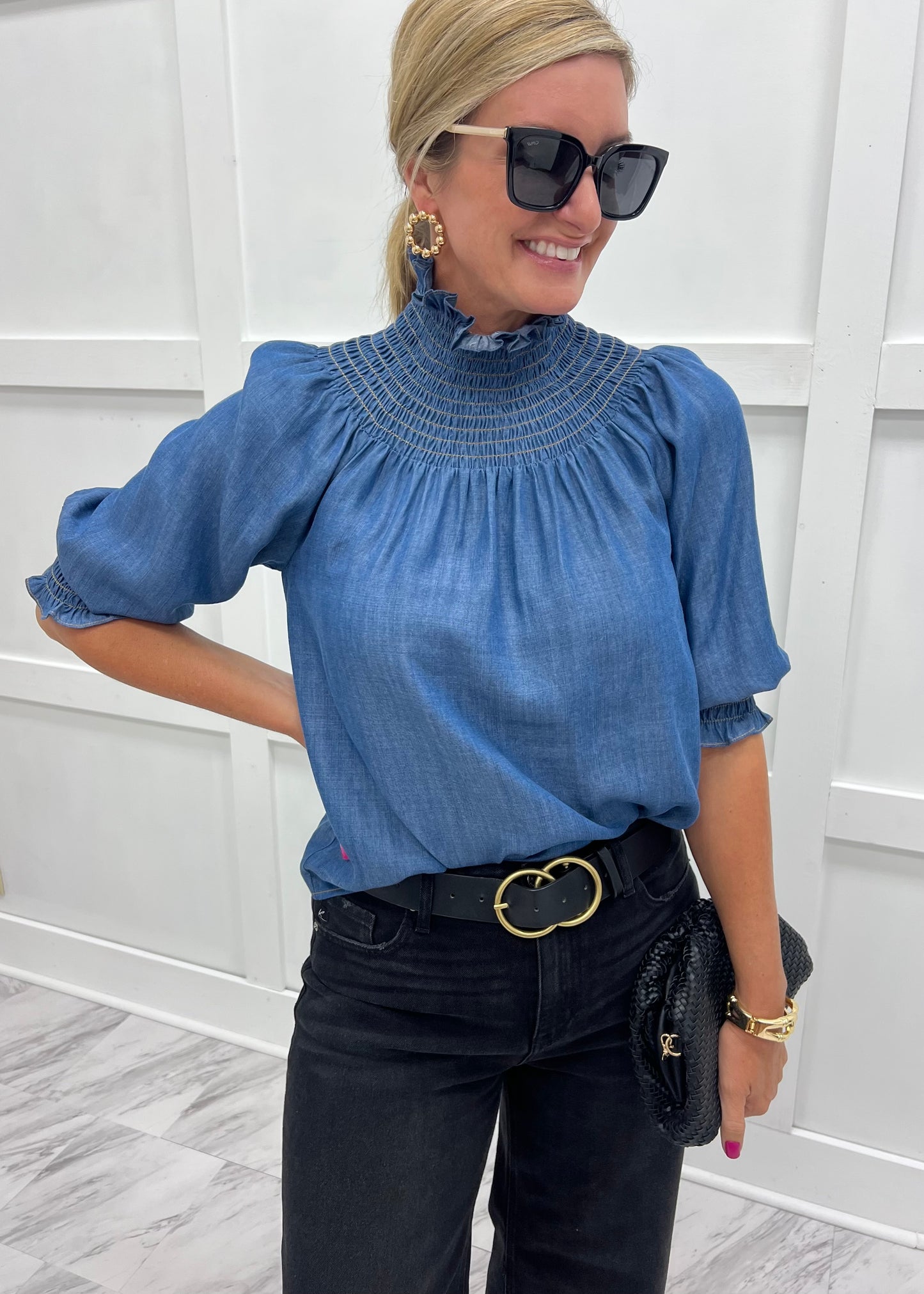 Verity Chambray Smocked Top