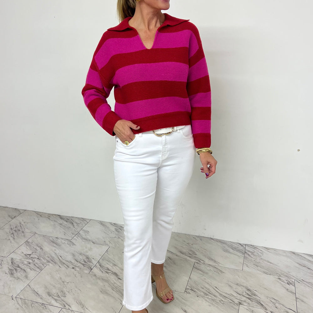 
                  
                    Love Story Stripe + Collar Sweater (Red Mix)-FINAL SALE
                  
                