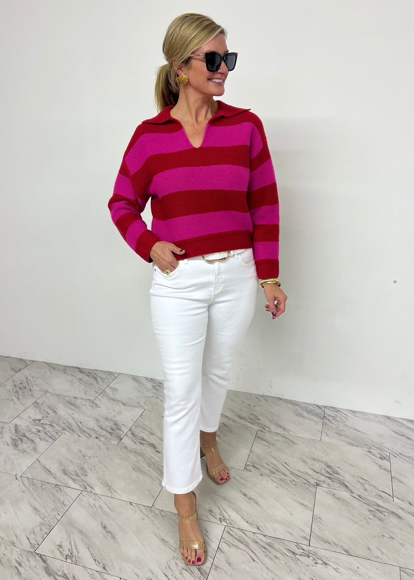 Love Story Stripe + Collar Sweater (Red Mix)