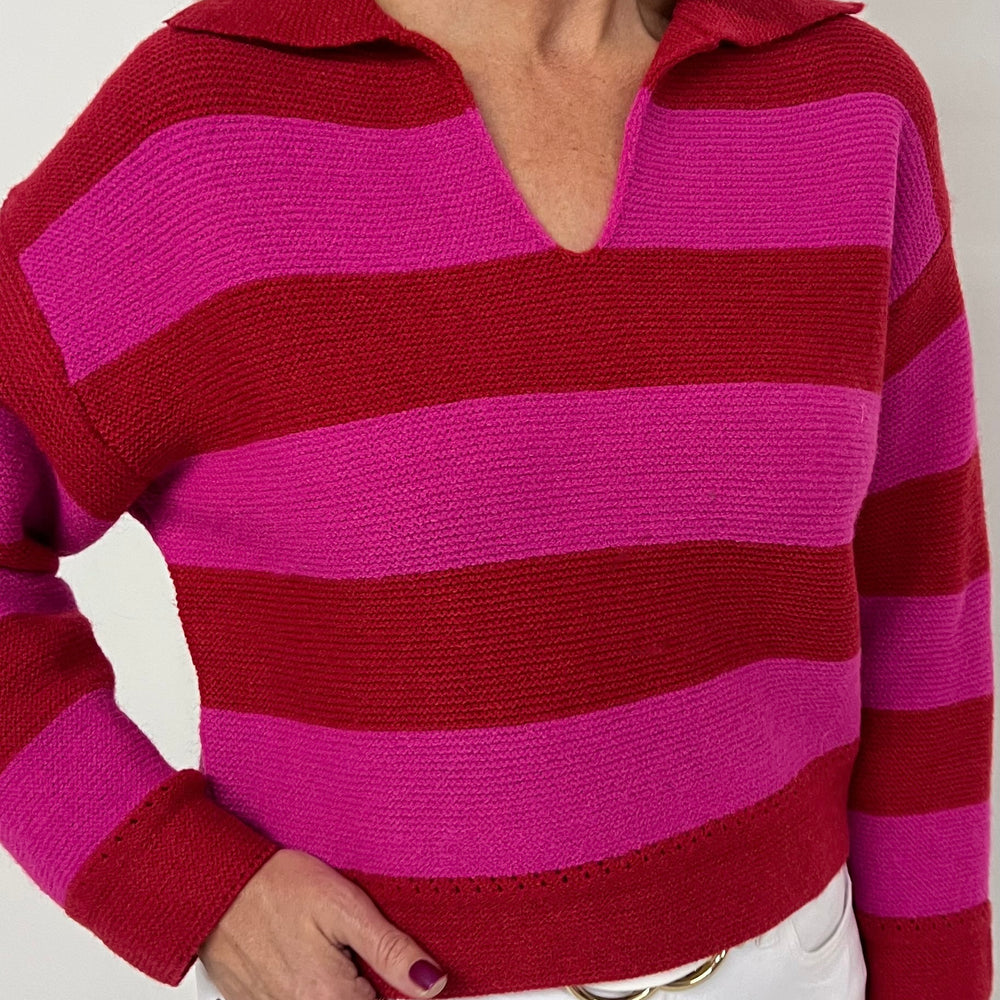 Love Story Stripe + Collar Sweater (Red Mix)