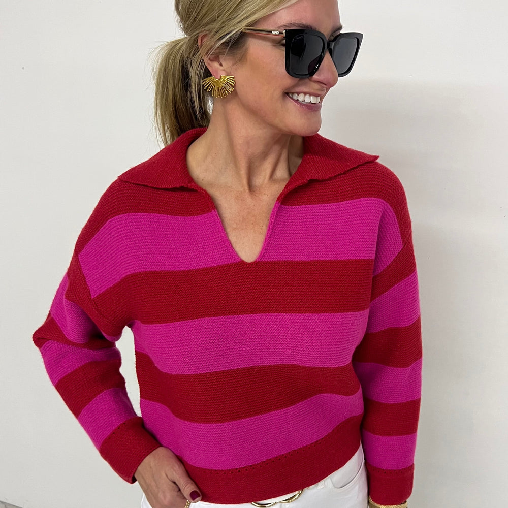 
                  
                    Love Story Stripe + Collar Sweater (Red Mix)-FINAL SALE
                  
                