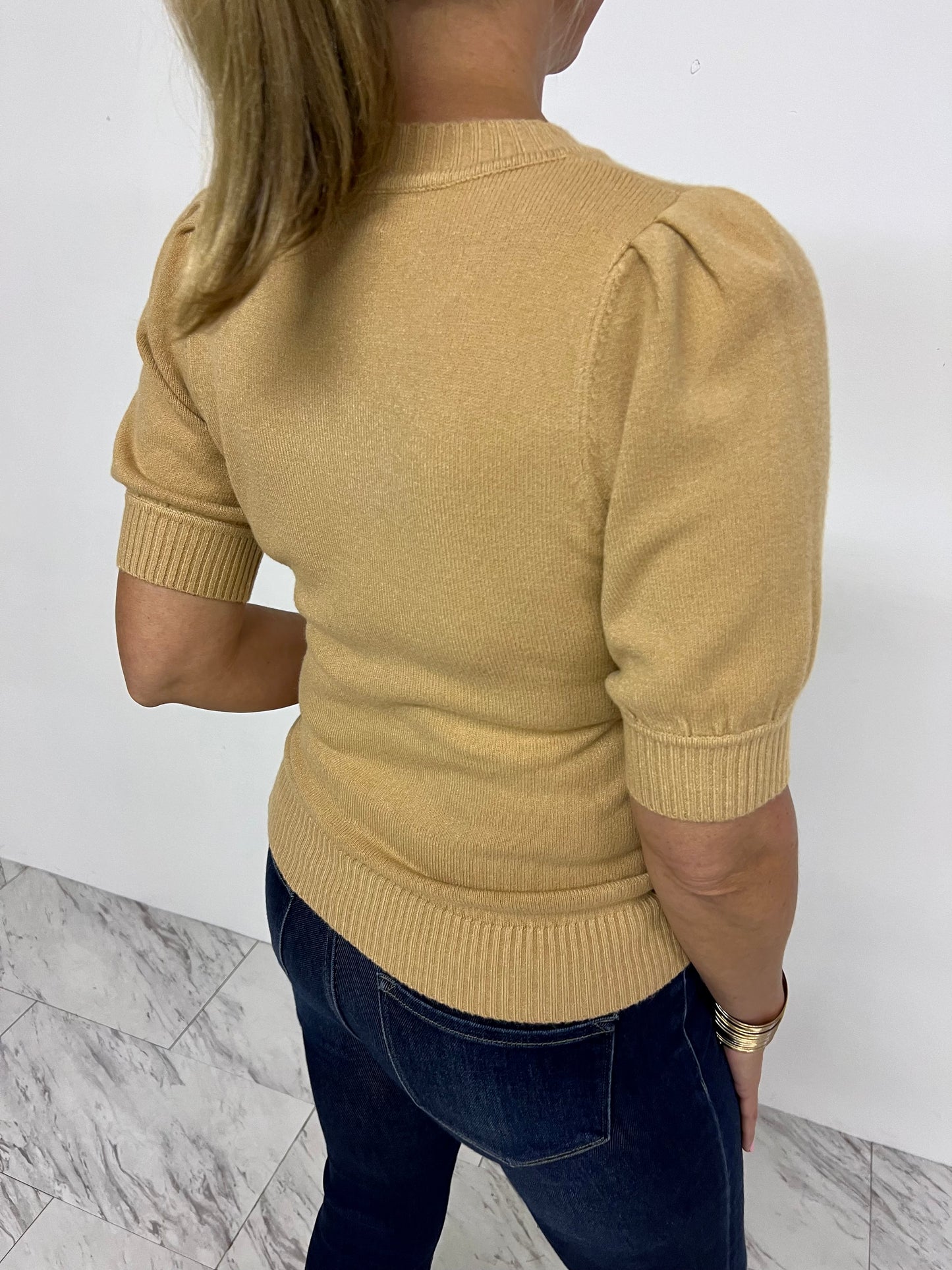 Hazel Camel Short Sleeve Sweater