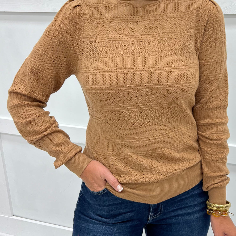 Kennedy Beige Pointelle Mock Neck Top