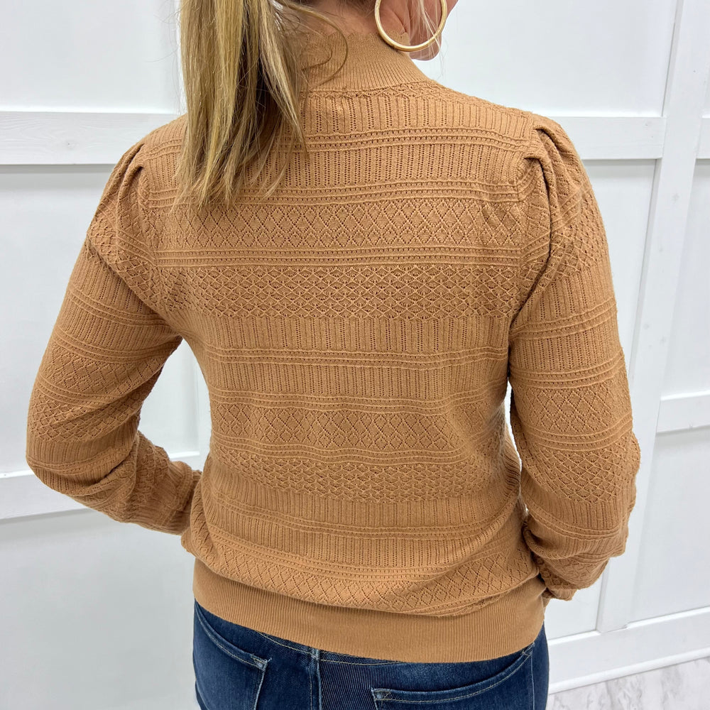 Kennedy Beige Pointelle Mock Neck Top