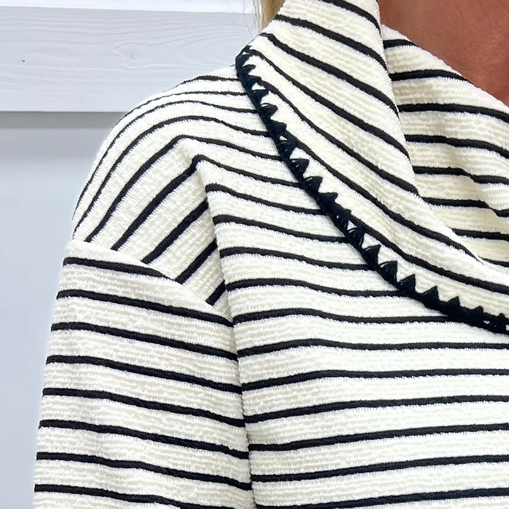 Line By Line Stripe Cowl Neck Top (Ivory)