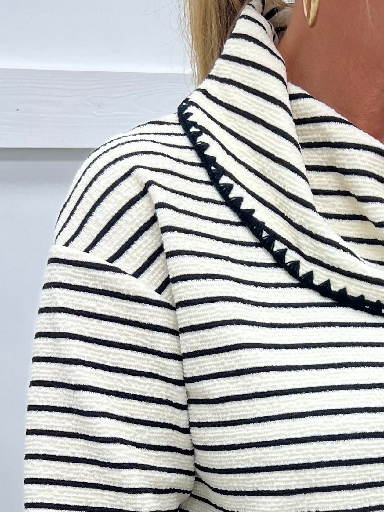 Line By Line Stripe Cowl Neck Top (Ivory)