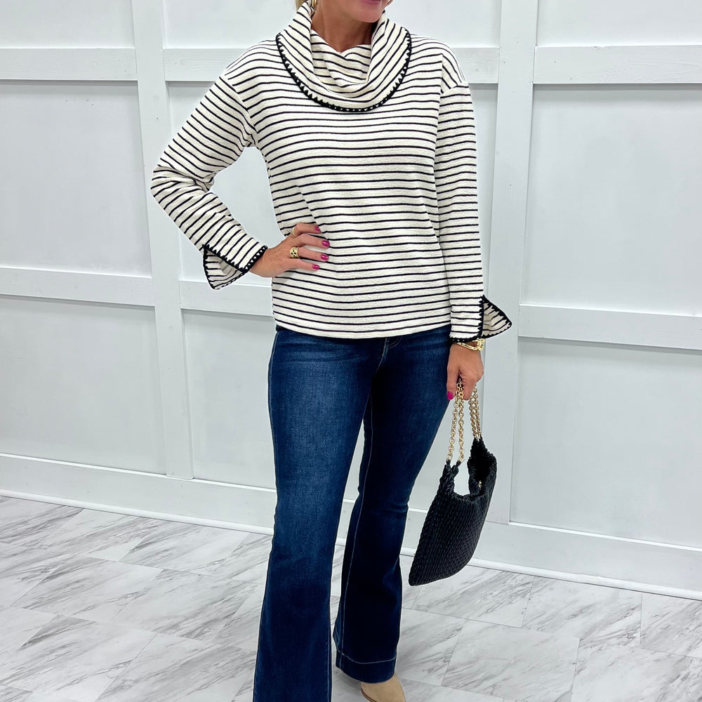 
                  
                    Line By Line Stripe Cowl Neck Top (Ivory)
                  
                