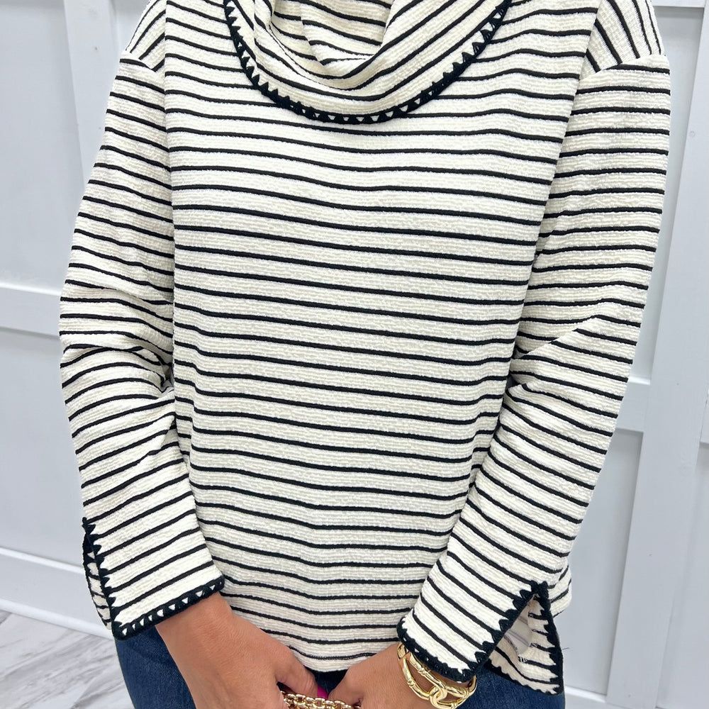 
                  
                    Line By Line Stripe Cowl Neck Top (Ivory)
                  
                
