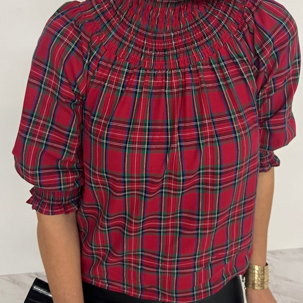 Deck The Halls Smocked Plaid Top (Red)