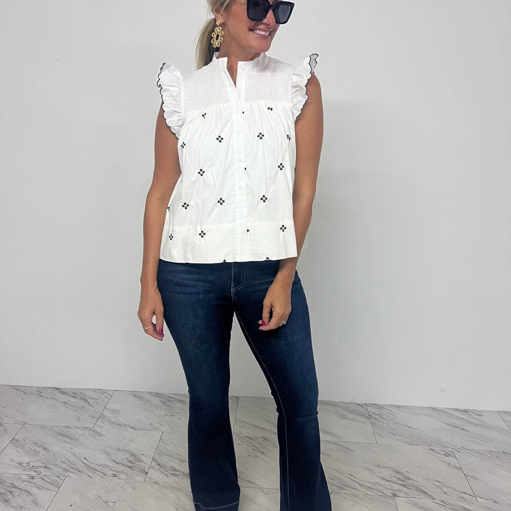 
                  
                    Lindsey White Smocked + Embroidered Top - FINAL SALE
                  
                