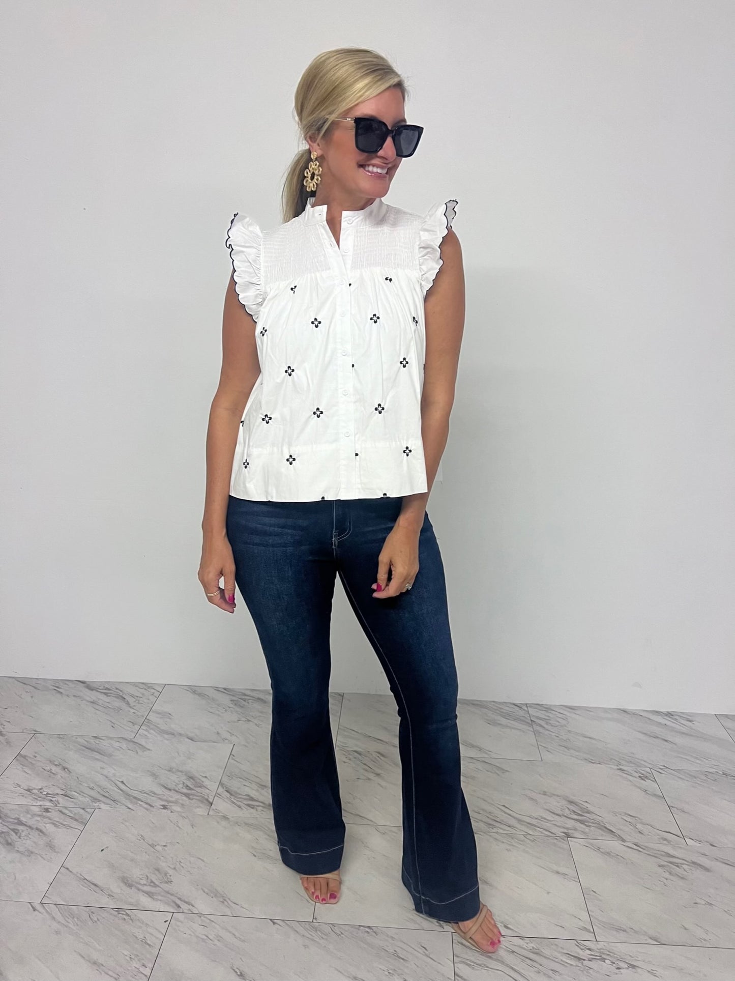 Lindsey White Smocked + Embroidered Top - FINAL SALE