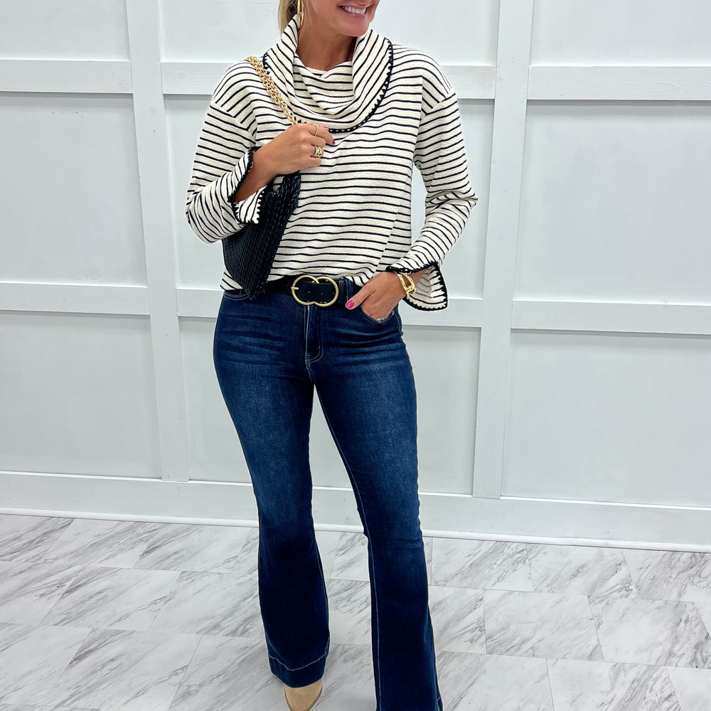 
                  
                    Line By Line Stripe Cowl Neck Top (Ivory)
                  
                