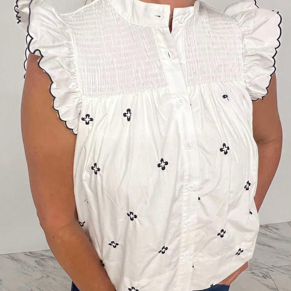 Lindsey White Smocked + Embroidered Top - FINAL SALE