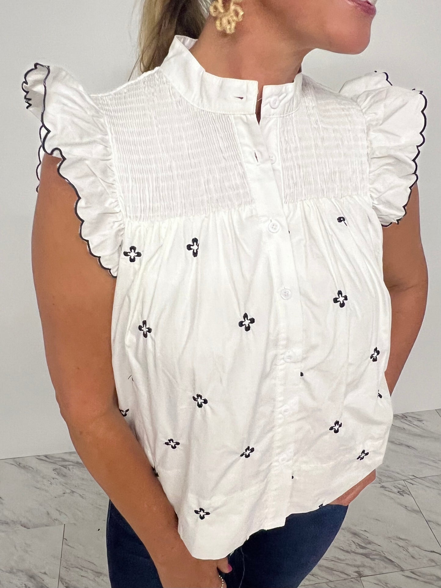 Lindsey White Smocked + Embroidered Top - FINAL SALE