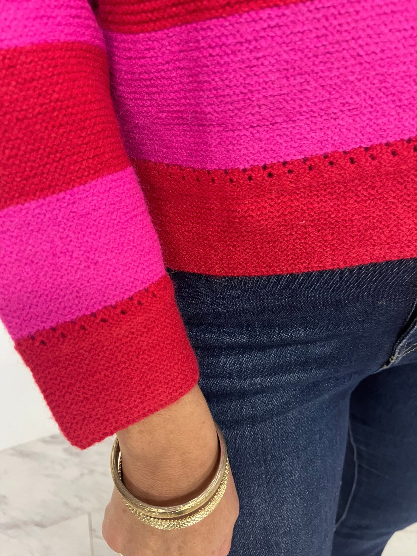 Love Story Stripe + Collar Sweater (Red Mix)