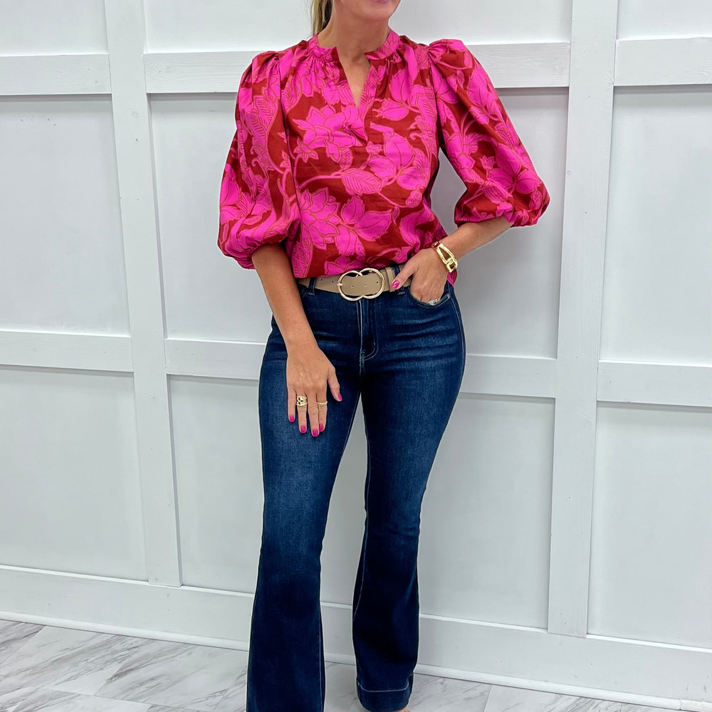 Daphne Flower Split Neck Top