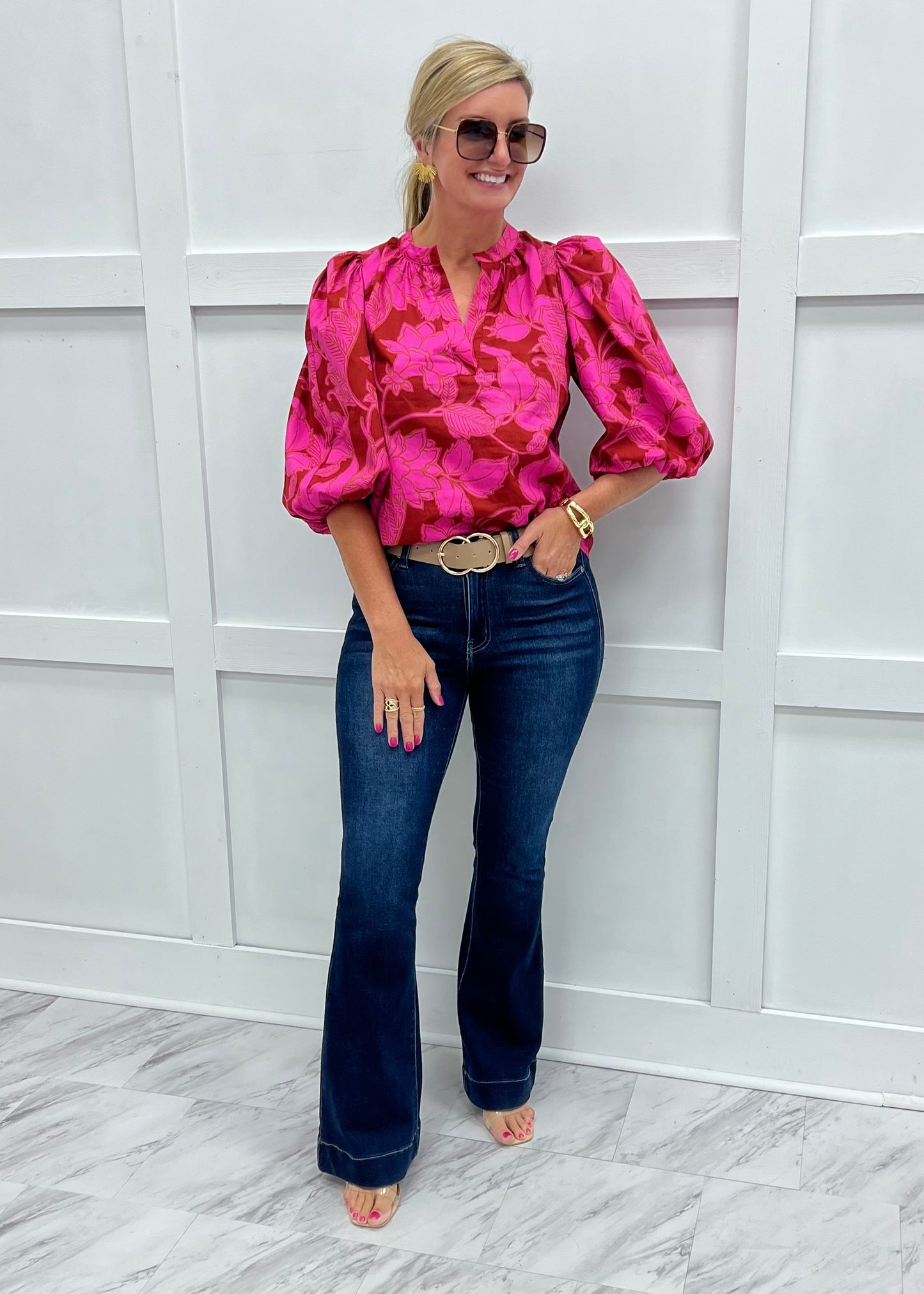 Daphne Flower Split Neck Top