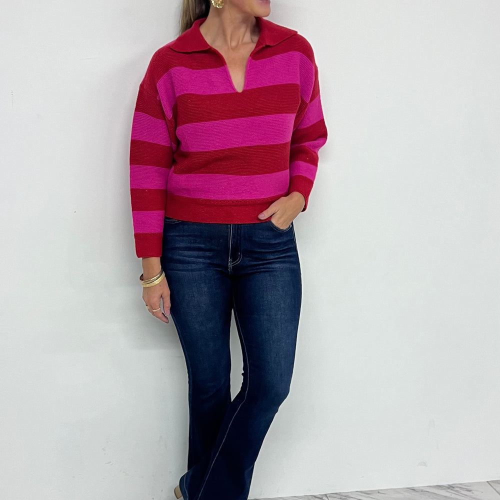 
                  
                    Love Story Stripe + Collar Sweater (Red Mix)
                  
                