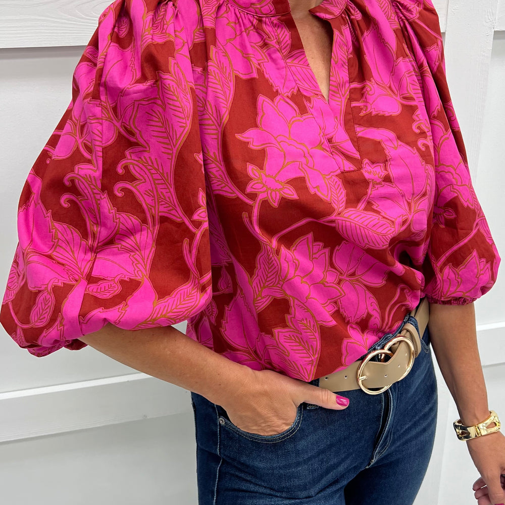 Daphne Flower Split Neck Top