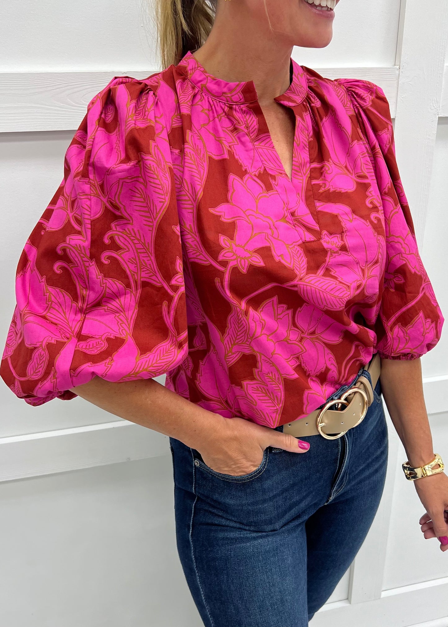 Daphne Flower Split Neck Top