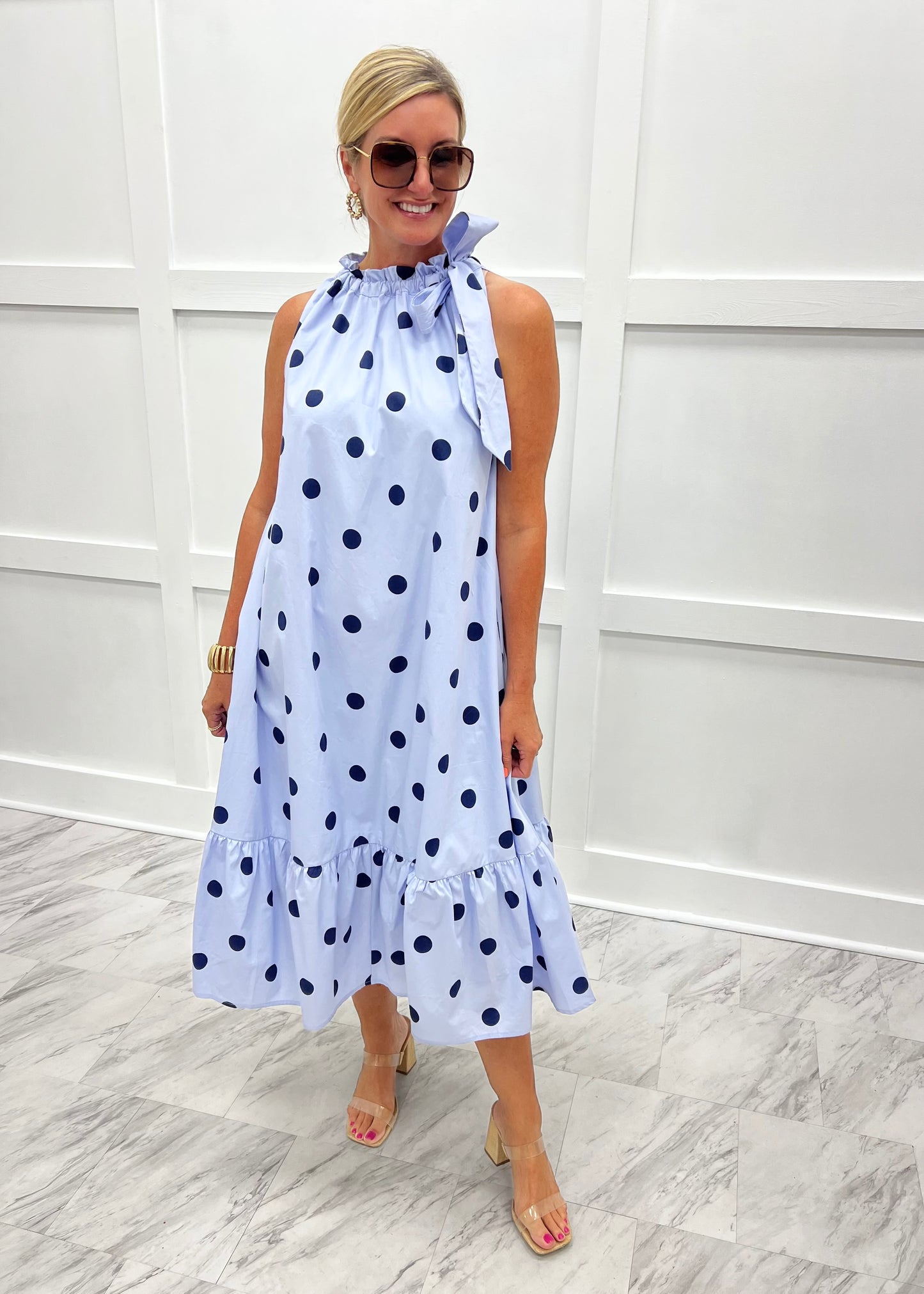 Destiny Dotted Dress (Blue) – shop chartreuse