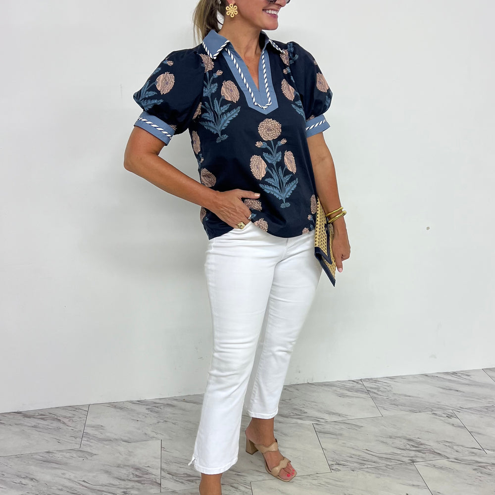 Fallon Flower + Stripe Top