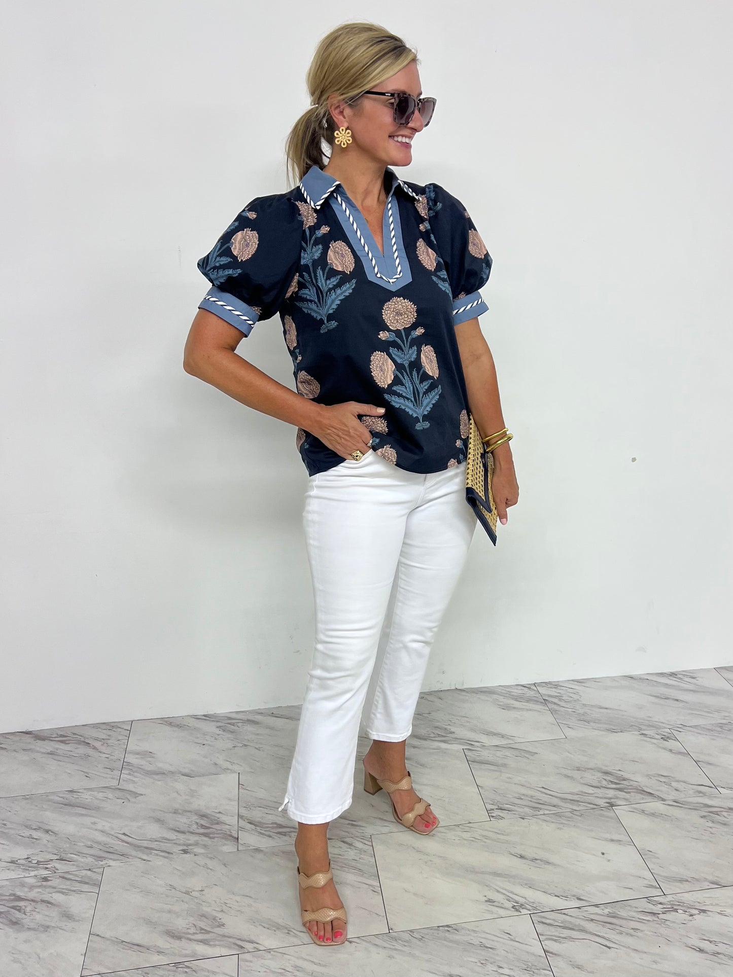 Fallon Flower + Stripe Top