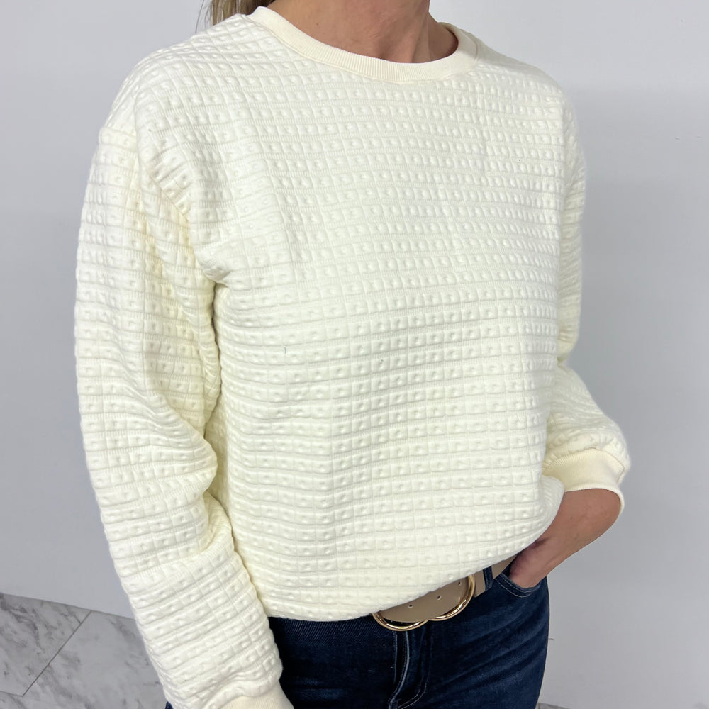 Wish Long Sleeve Textured Top (Cream)