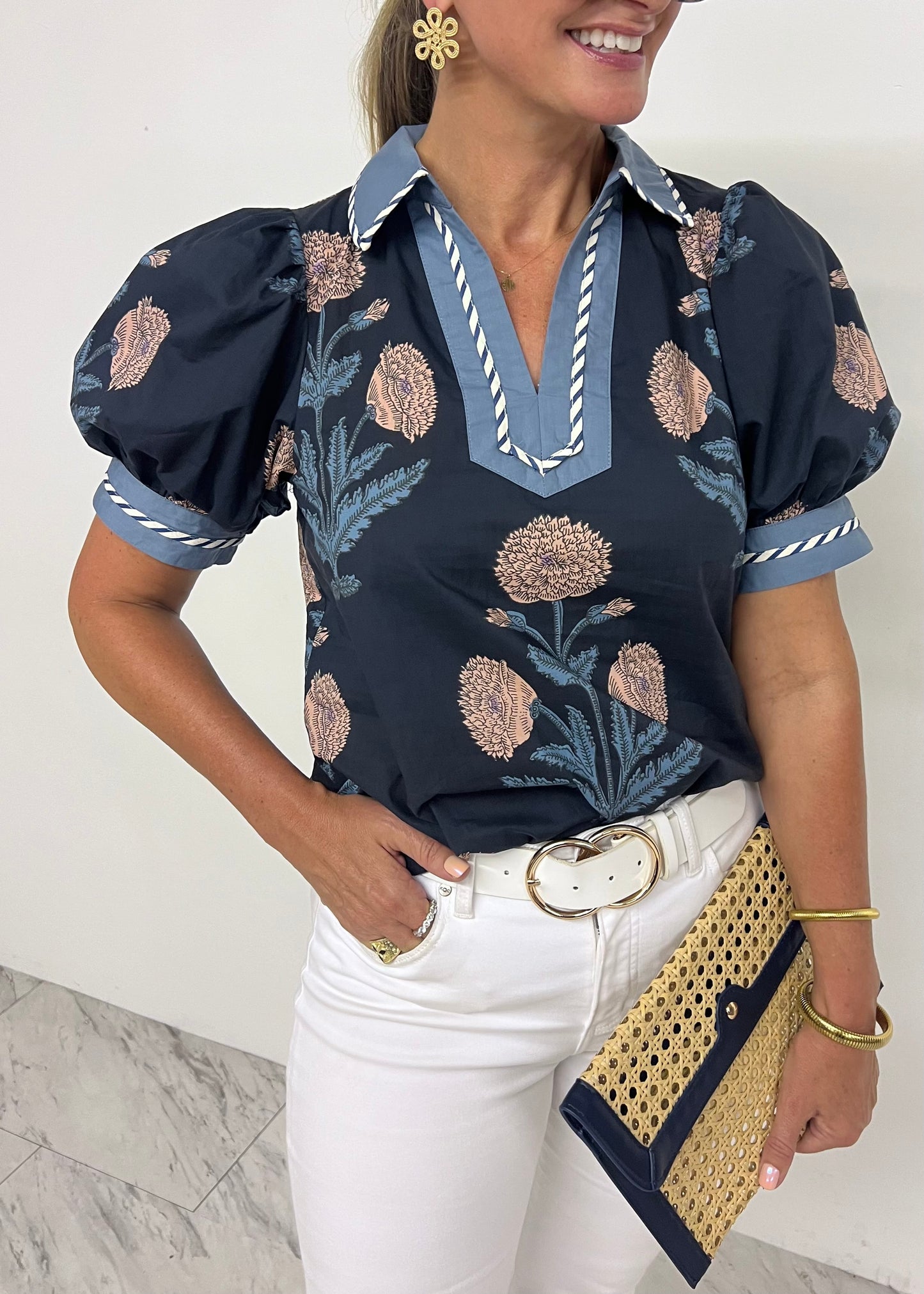 Fallon Flower + Stripe Top