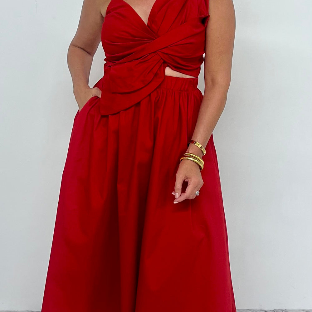 Kazia Bow Midi Dress (Red)