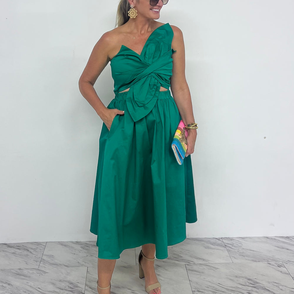Kazia Bow Midi Dress (Green)