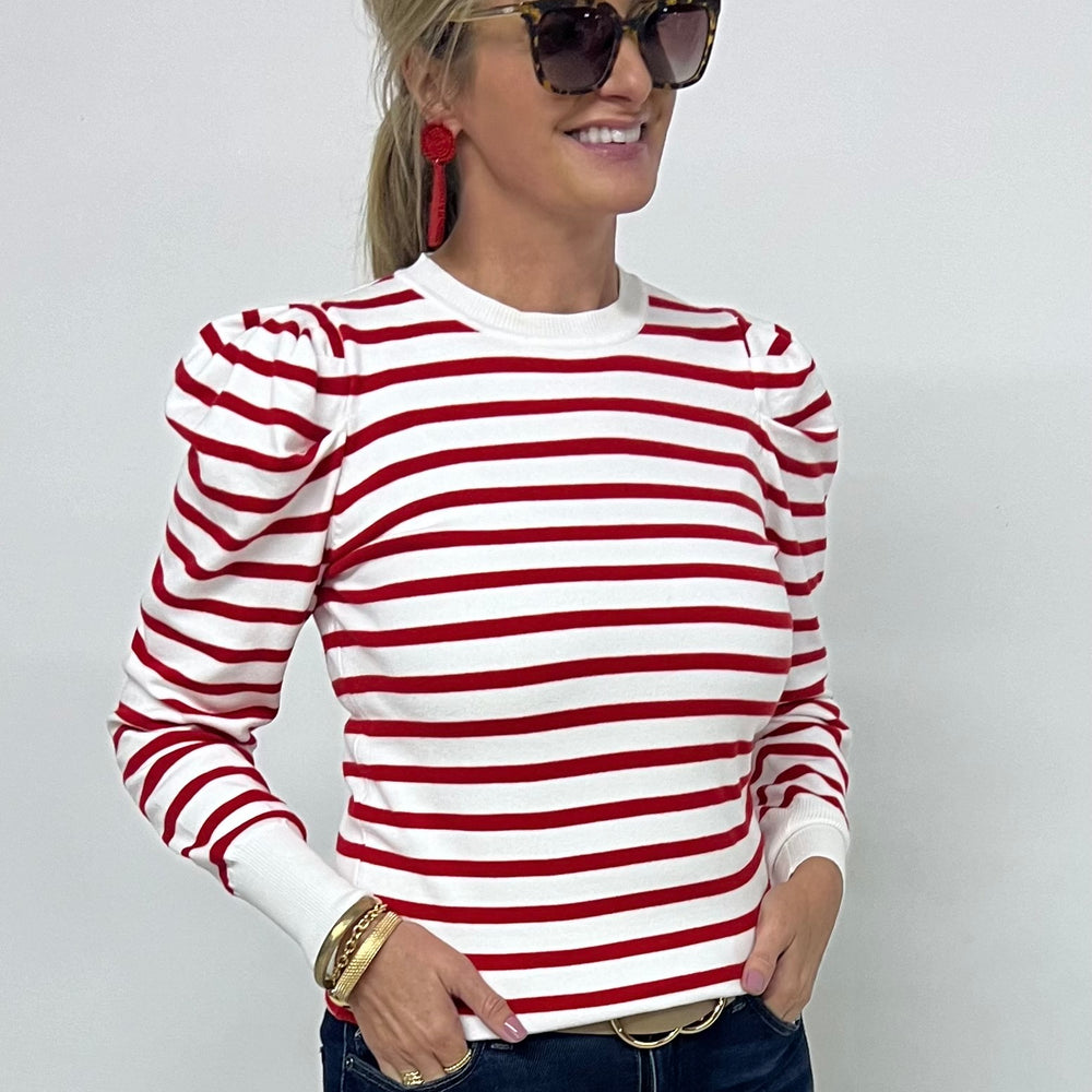 
                  
                    Harrison Stripe Puff Sleeve Sweater (Red)
                  
                