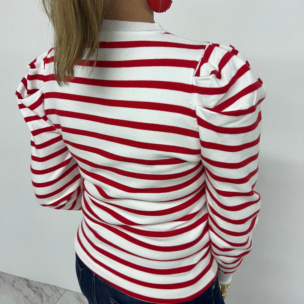 
                  
                    Harrison Stripe Puff Sleeve Sweater (Red)
                  
                