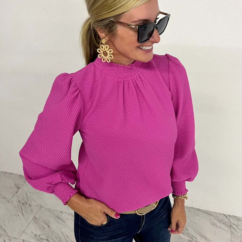 La La Long Sleeve Textured Top (Pink)