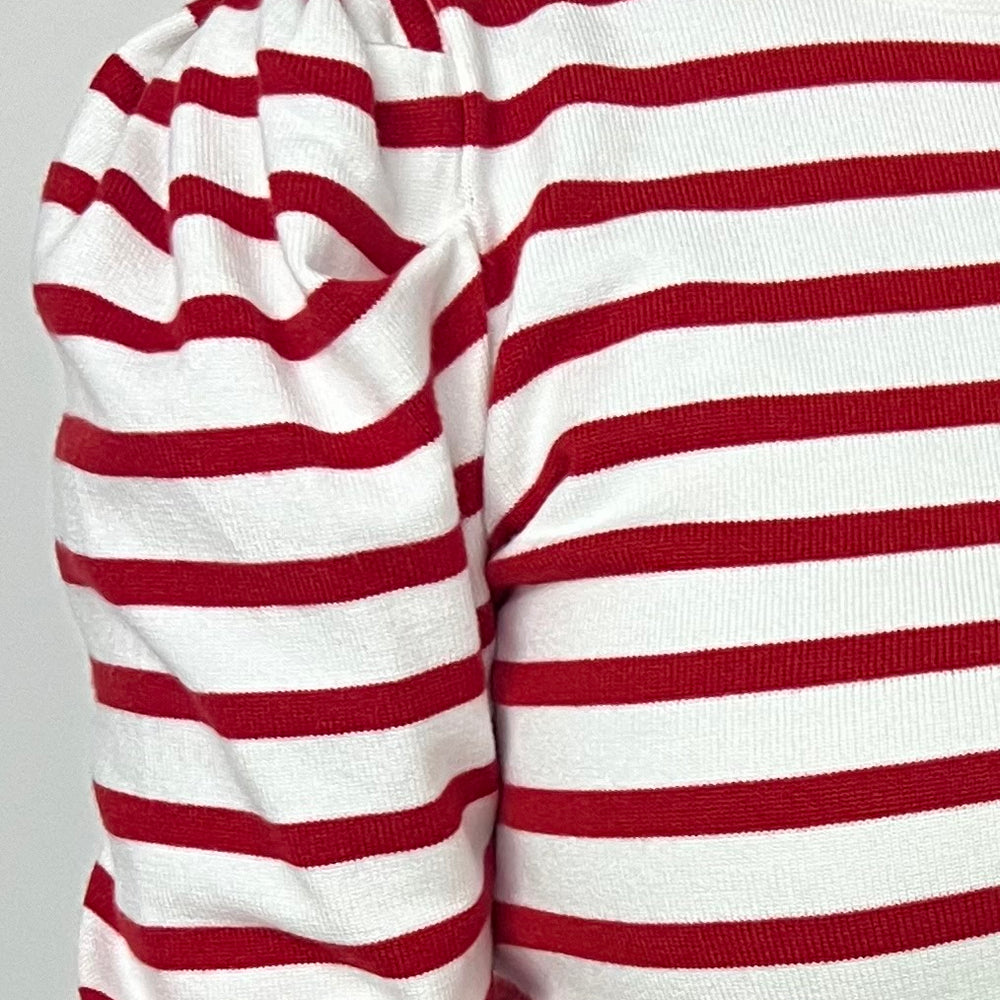 Harrison Stripe Puff Sleeve Sweater (Red)