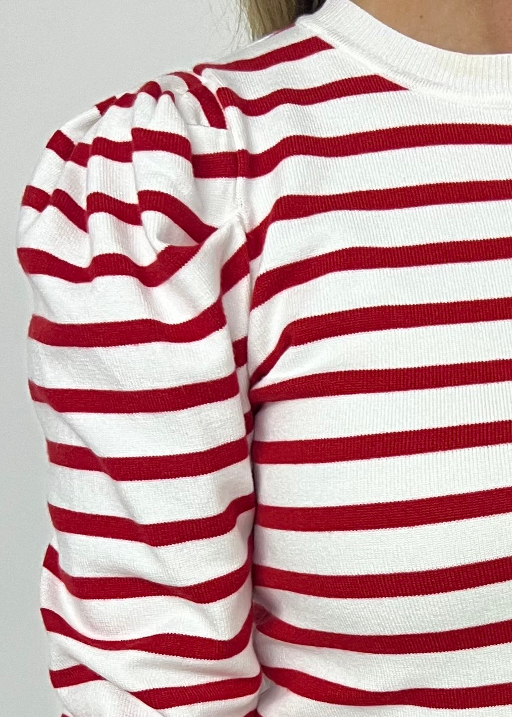 Harrison Stripe Puff Sleeve Sweater (Red)