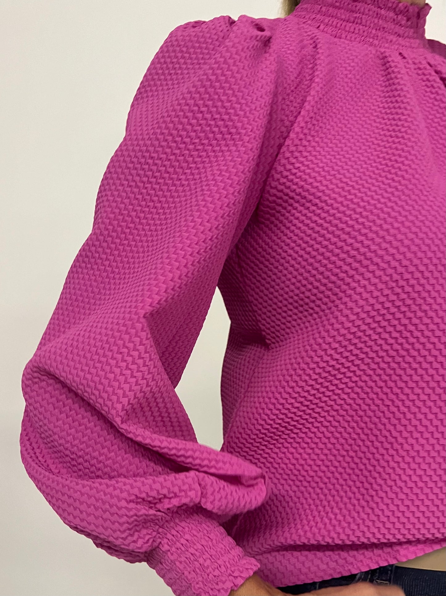 La La Long Sleeve Textured Top (Pink)