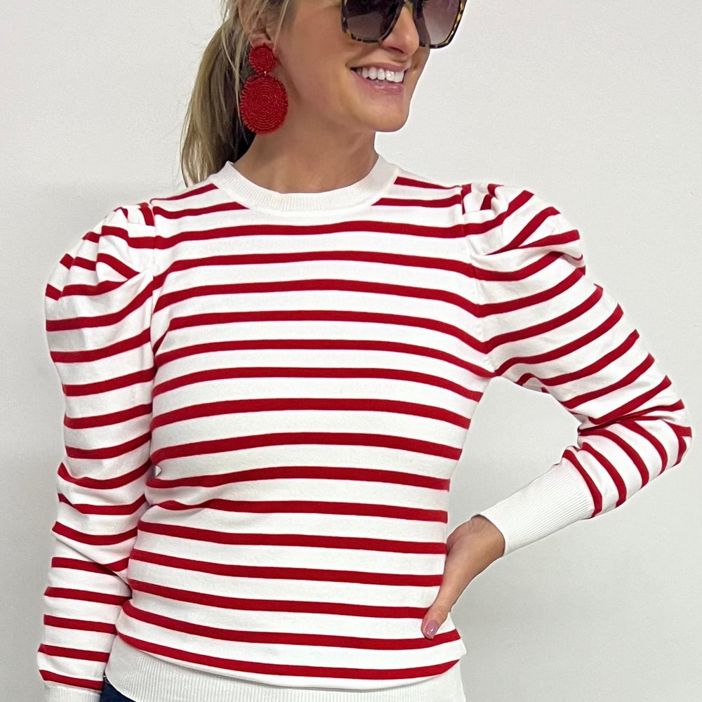 
                  
                    Harrison Stripe Puff Sleeve Sweater (Red)
                  
                